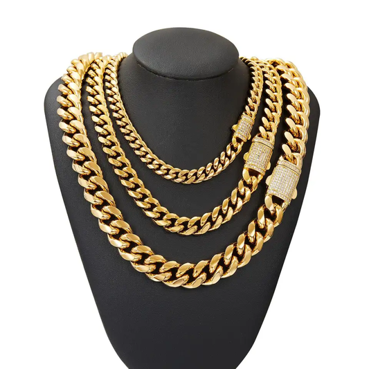 18k Layered Real stainless steel cuben link icedout lock hip hop 6mm