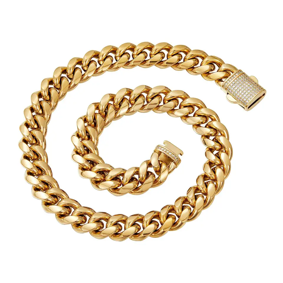 18k Layered Real stainless steel cuben link icedout lock hip hop 6mm