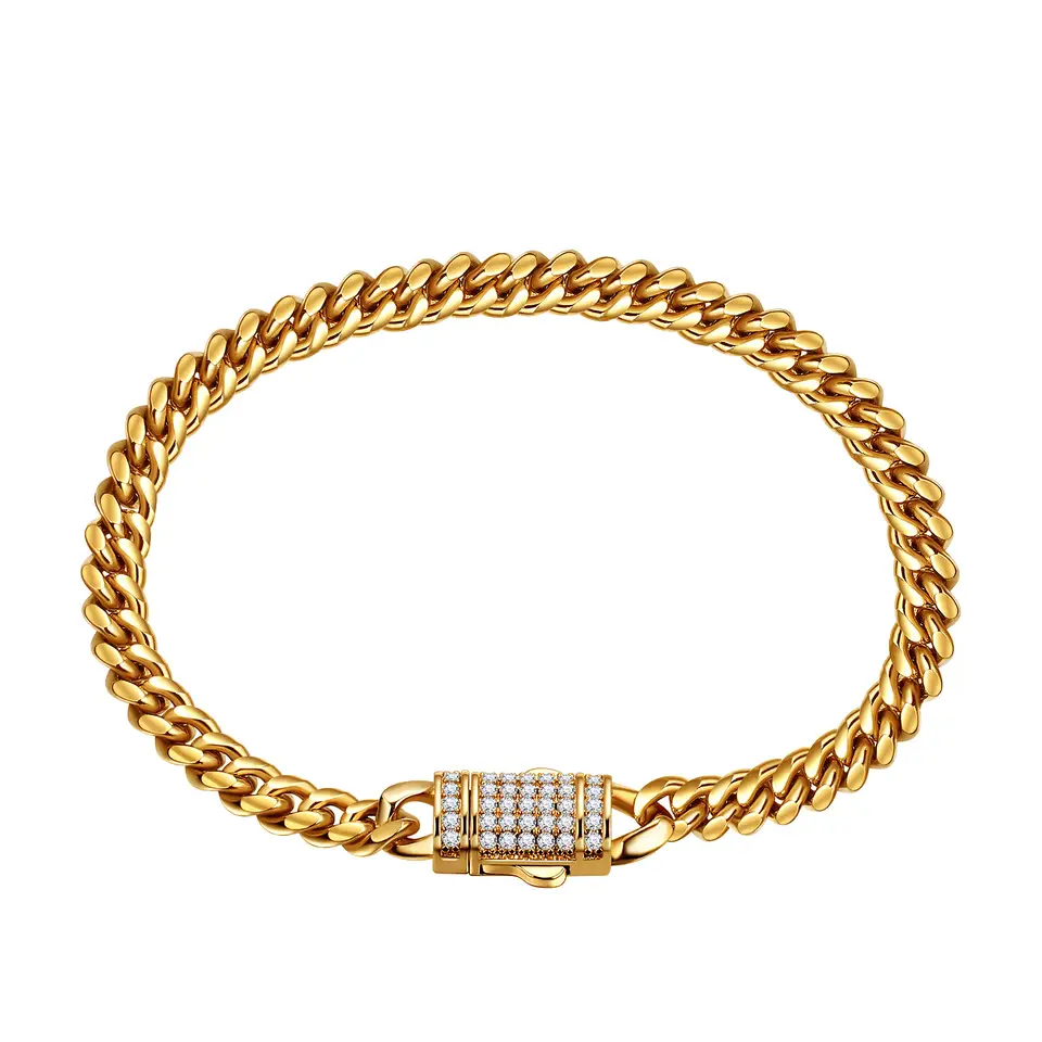 18k Layered Real stainless steel cuben link icedout lock hip hop 6mm