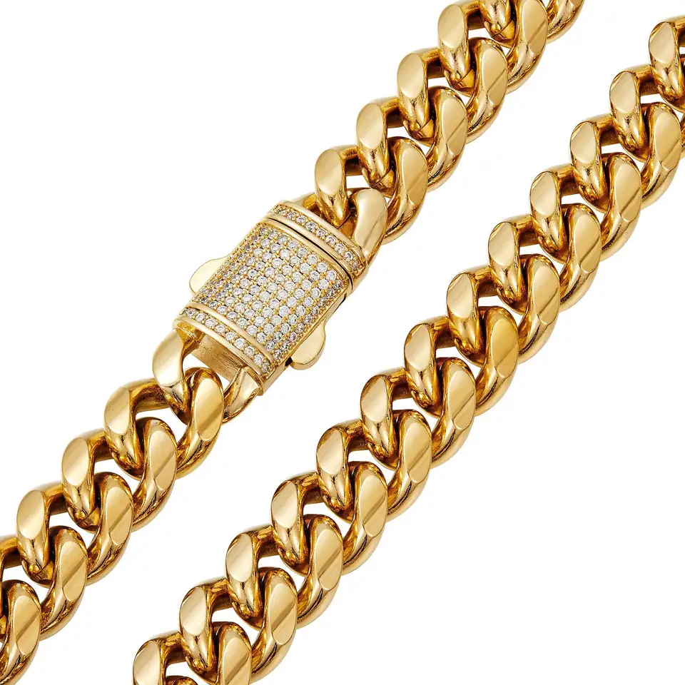 18k Layered Real stainless steel cuben link icedout lock hip hop 6mm
