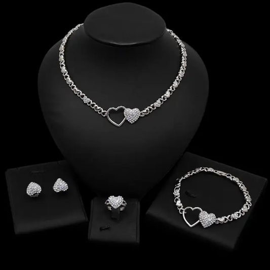 HUGS&KISSES xo set necklace bracelet earrings ring silver Layered gold Plated #11