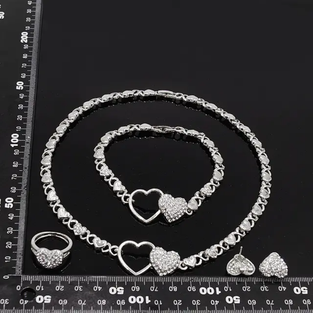HUGS&KISSES xo set necklace bracelet earrings ring silver Layered gold Plated #11