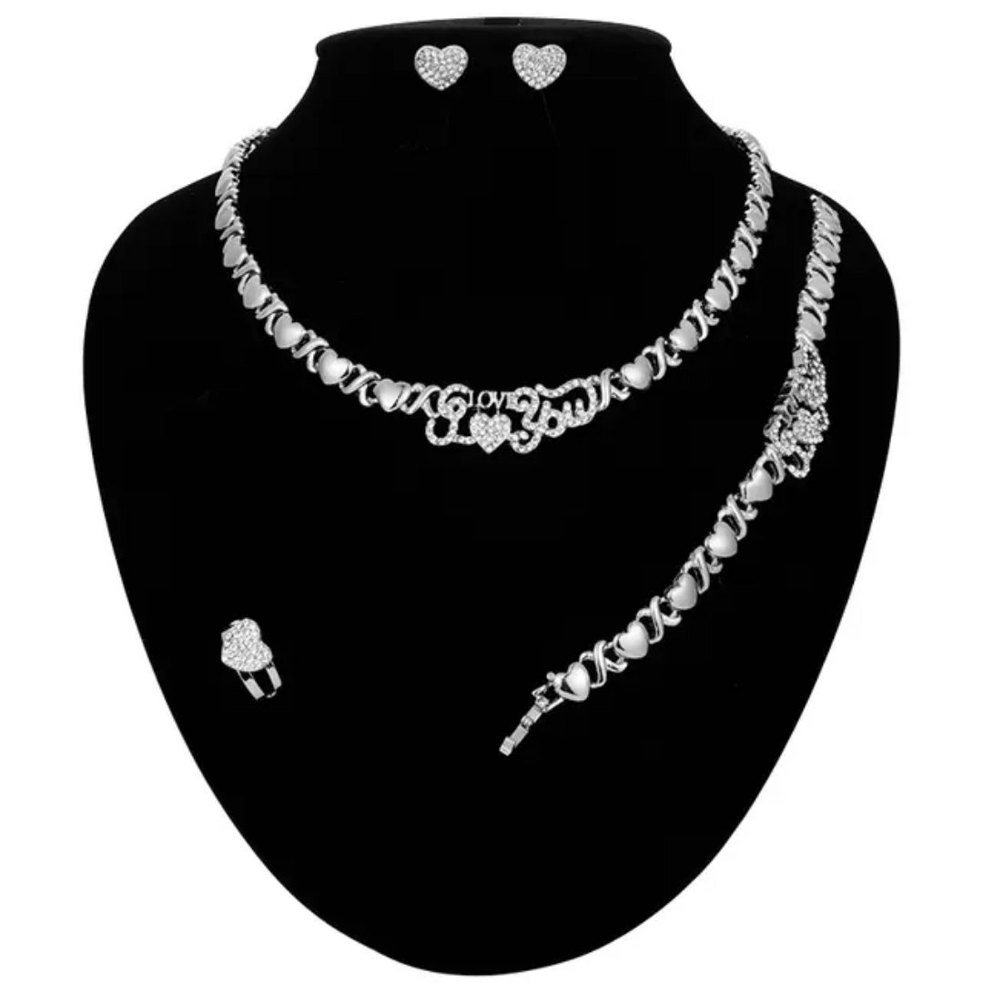 HUGS&KISSES xo I love you set necklace bracelet earrings ring silver color gold Plated #26