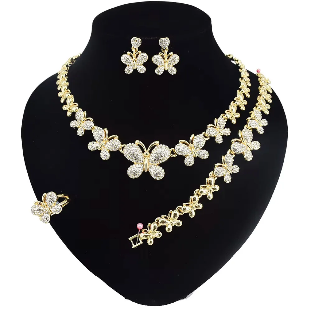Elegant Gold Filled Butterfly Jewelry Set necklace bracelet earrings earrings icedout #31