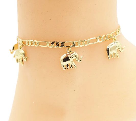 18k Layered Real Gold Filled elephant anklet bracelet 10 inches #22