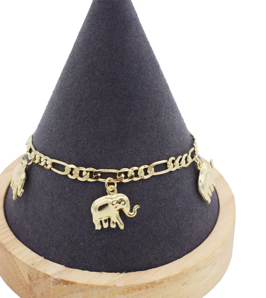 18k Layered Real Gold Filled elephant anklet bracelet 10 inches #22