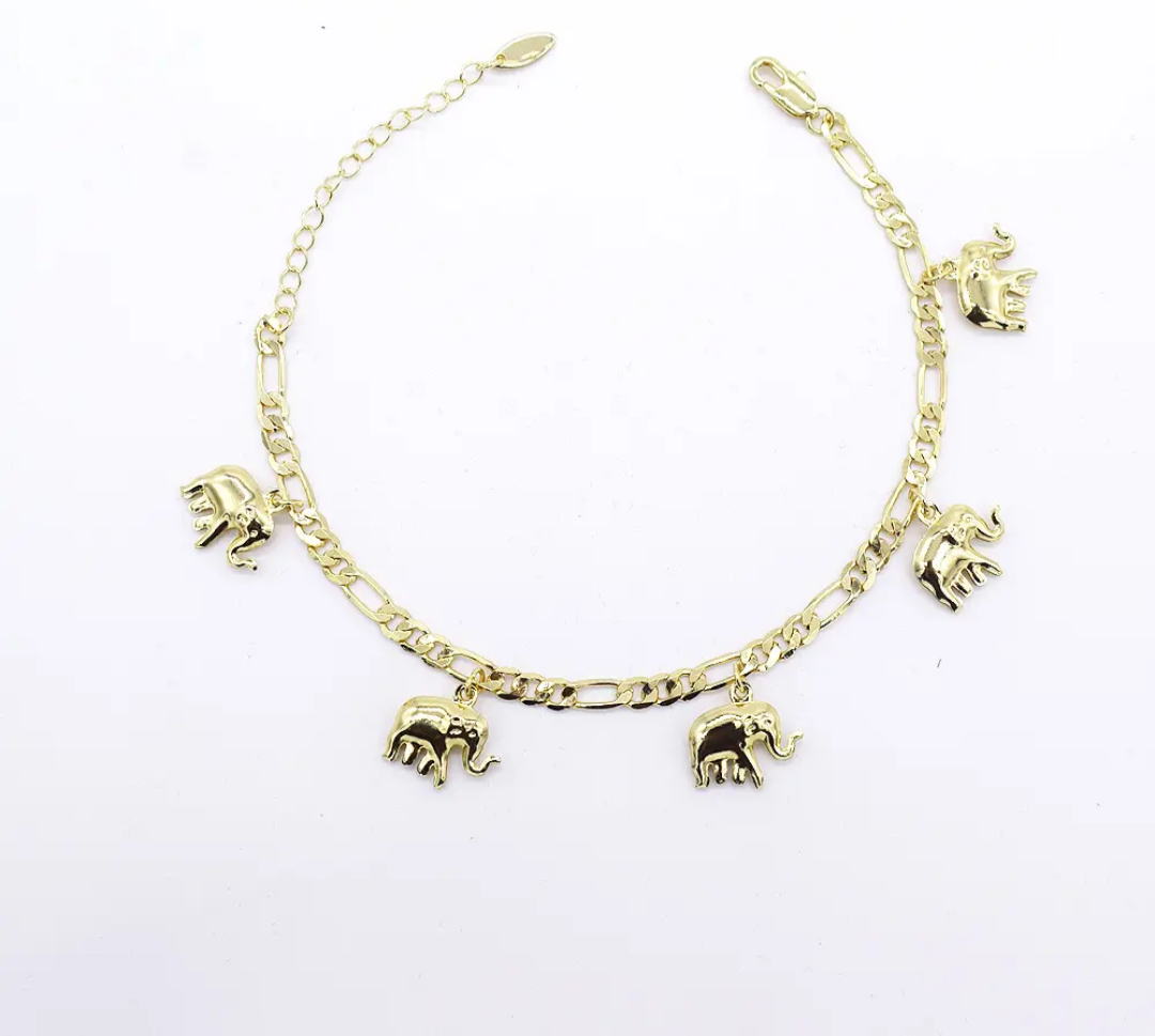 18k Layered Real Gold Filled elephant anklet bracelet 10 inches #22
