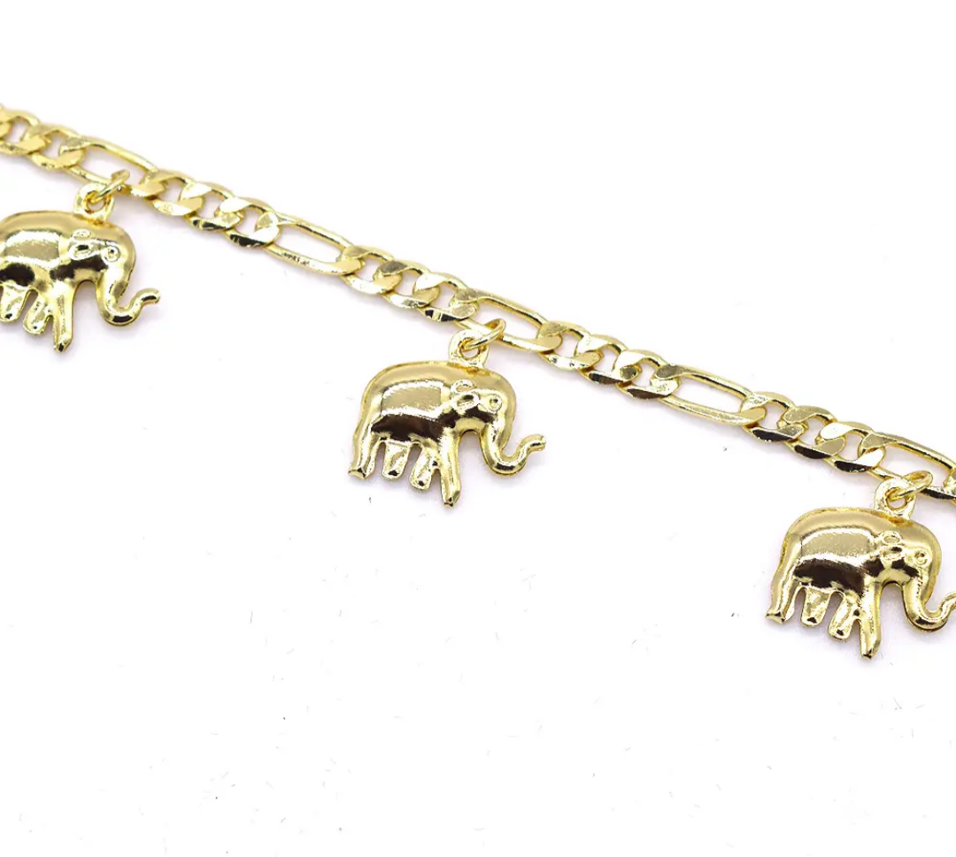 18k Layered Real Gold Filled elephant anklet bracelet 10 inches #22