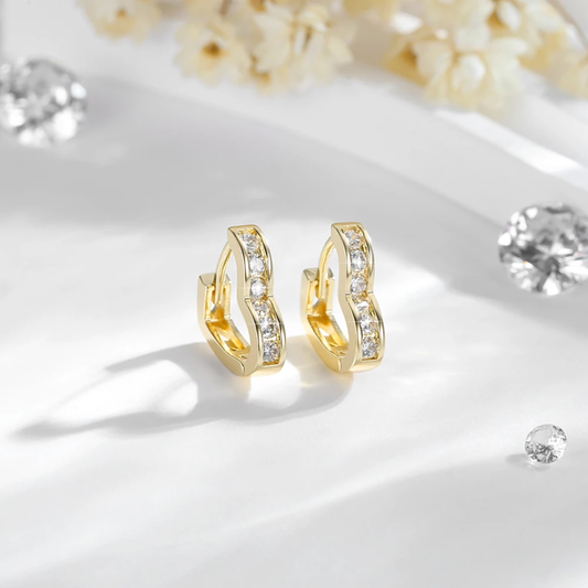 14k Layered Real Gold Plated heart shape huggies earrings #12
