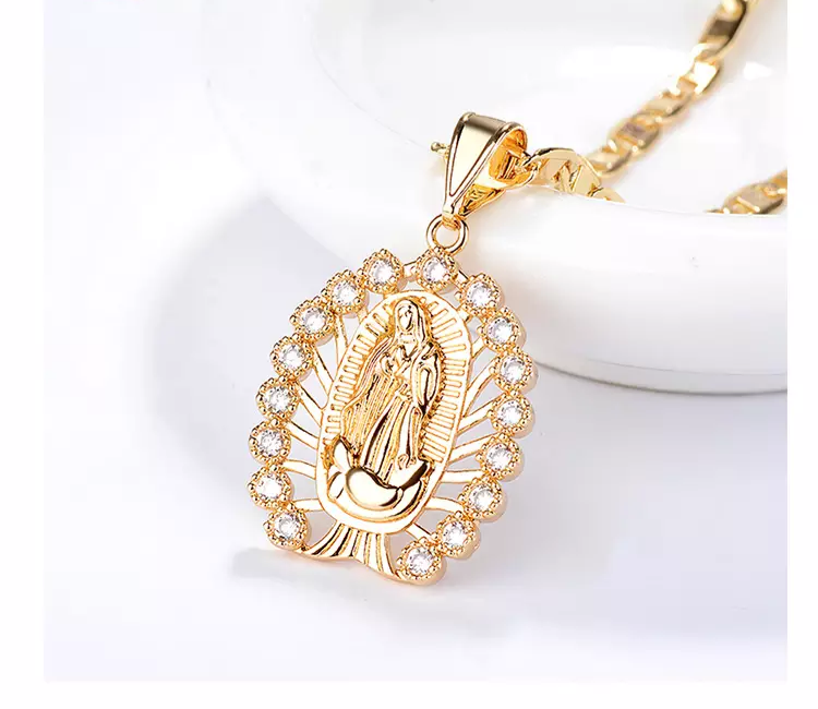 18k Layered Real Gold Filled virgin Mary charm pendant with 24 inches necklace chain #2