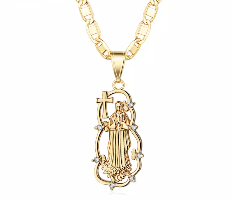 18k Layered Real Gold Filled praying virgin Mary charm pendant with 24" chain