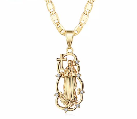 18k Layered Real Gold Filled praying virgin Mary charm pendant with 24" chain #51