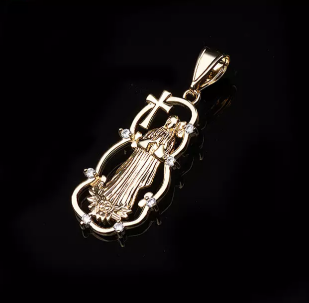 18k Layered Real Gold Filled praying virgin Mary charm pendant with 24" chain