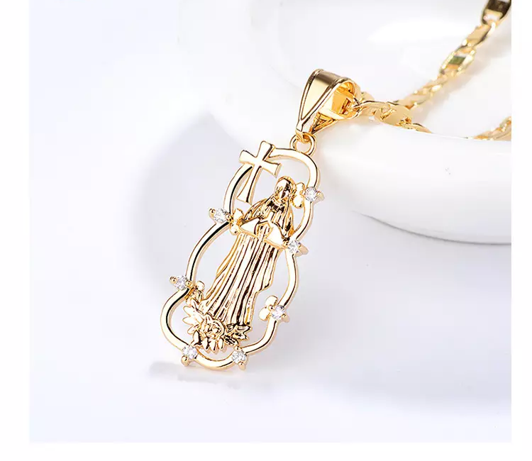 18k Layered Real Gold Filled praying virgin Mary charm pendant with 24" chain