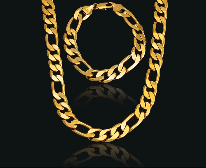 18k Layered Real Gold Filled Set Figaro link chain with bracelet