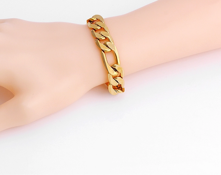 18k Layered Real Gold Filled Set Figaro link chain with bracelet