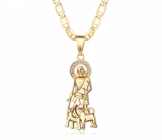 18k Layered Real Gold Filled san lazaro pendant charm with necklace chain 24 inches #21