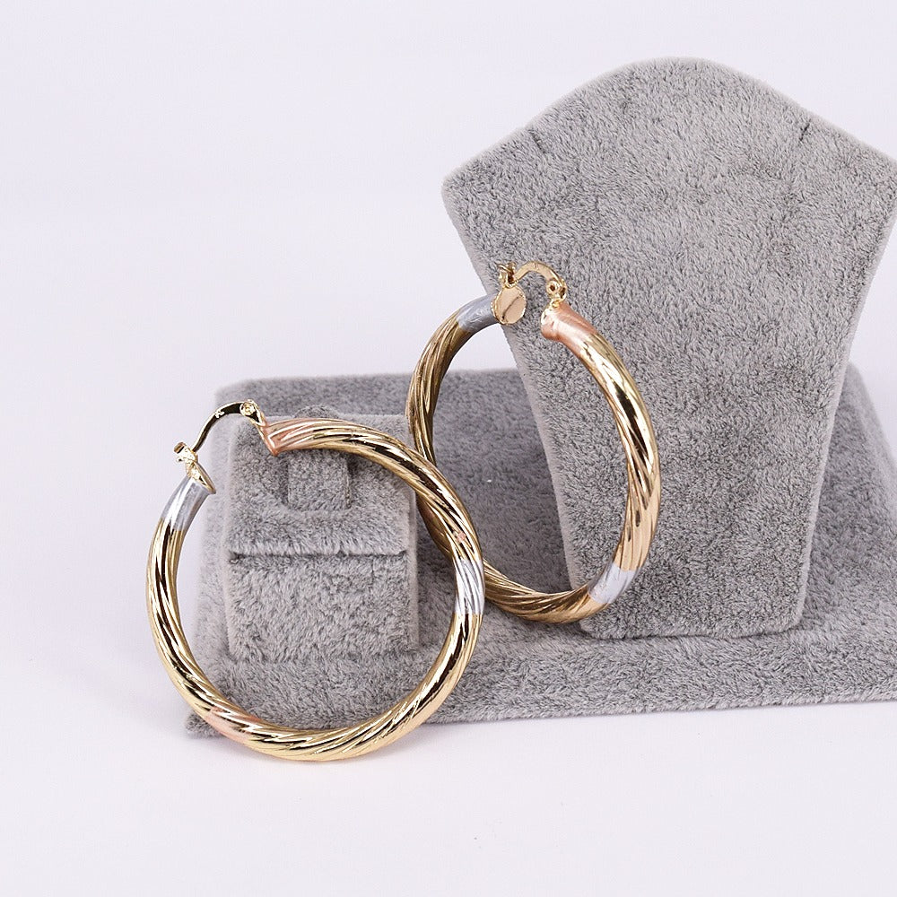 18k Layered real gold filled Round hoop earrings tri color #25