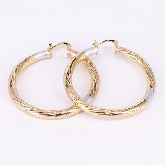 18k Layered real gold filled Round hoop earrings tri color #25