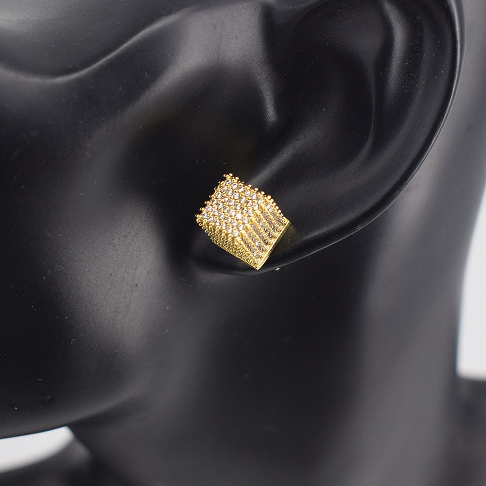 18k Layered Real Gold Plated Icedout hip hop 3D earrings pave settings