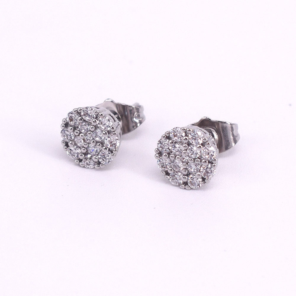 Icedout hip hop Gold Filled Push Back earrings Icedcut micro pave flowers design #8