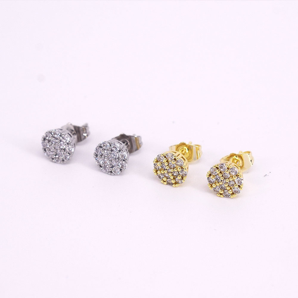 Icedout hip hop Gold Filled Push Back earrings Icedcut micro pave flowers design #8