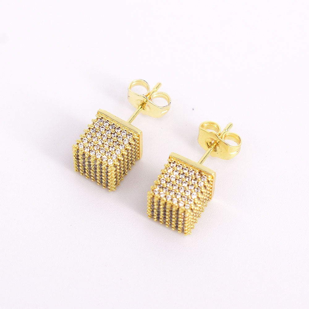 18k Layered Real Gold Plated Icedout hip hop 3D earrings pave settings