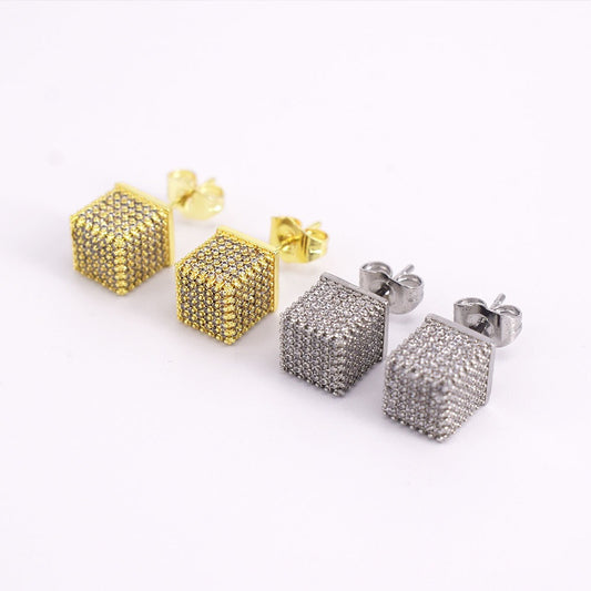 18k Layered Real Gold Plated Icedout hip hop 3D earrings pave settings
