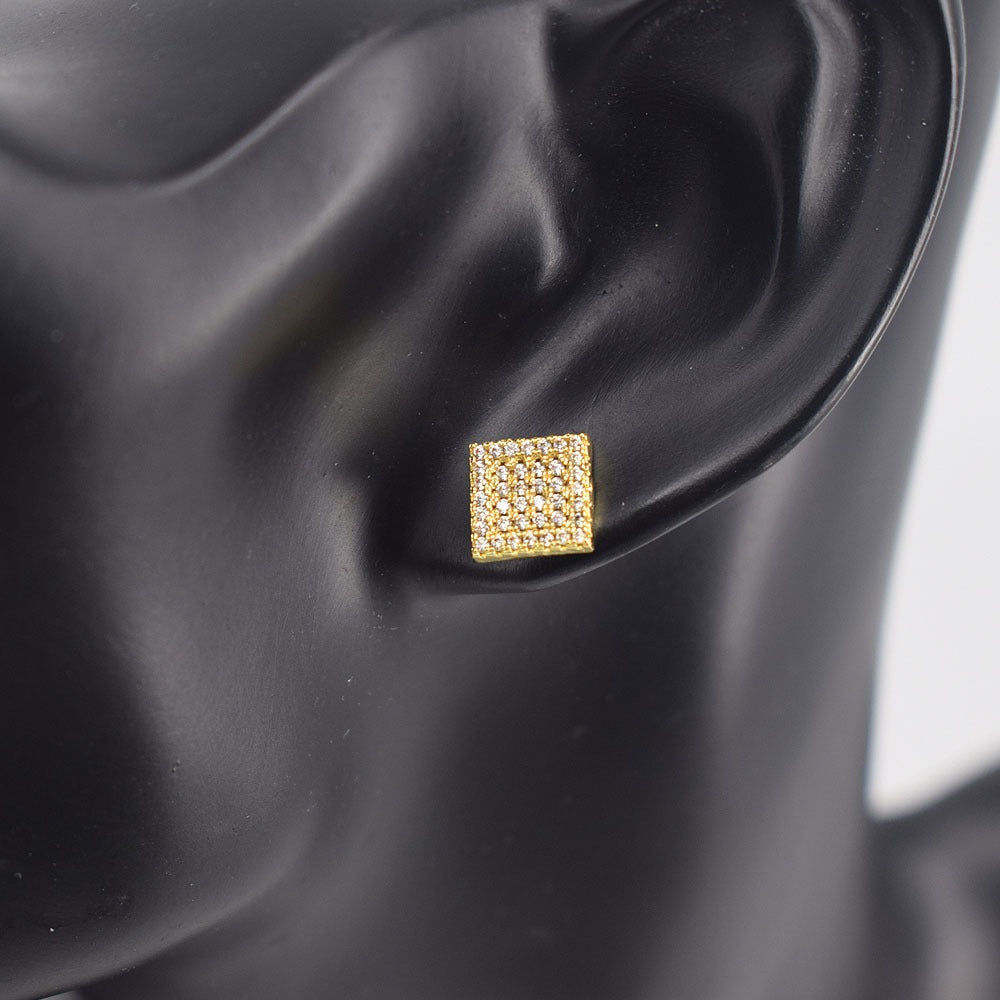 18k Layered Real Gold Plated hip hop square earrings icedout pave settings #10