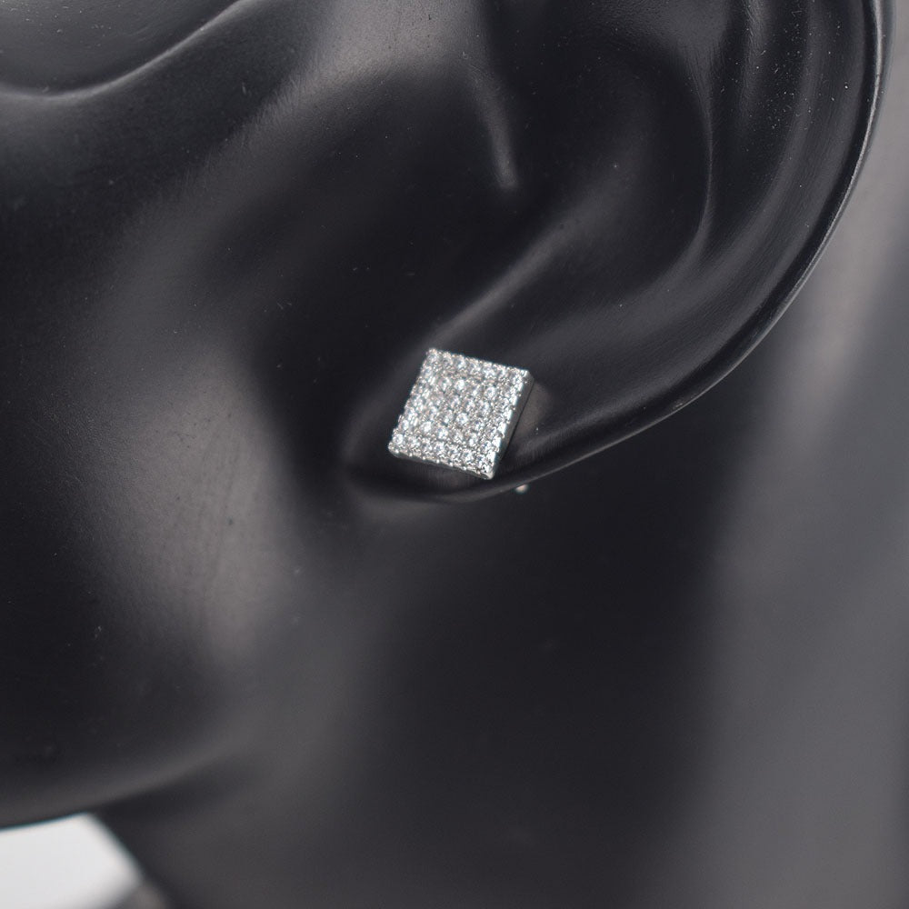 18k Layered Real Gold Plated hip hop square earrings icedout pave settings #10