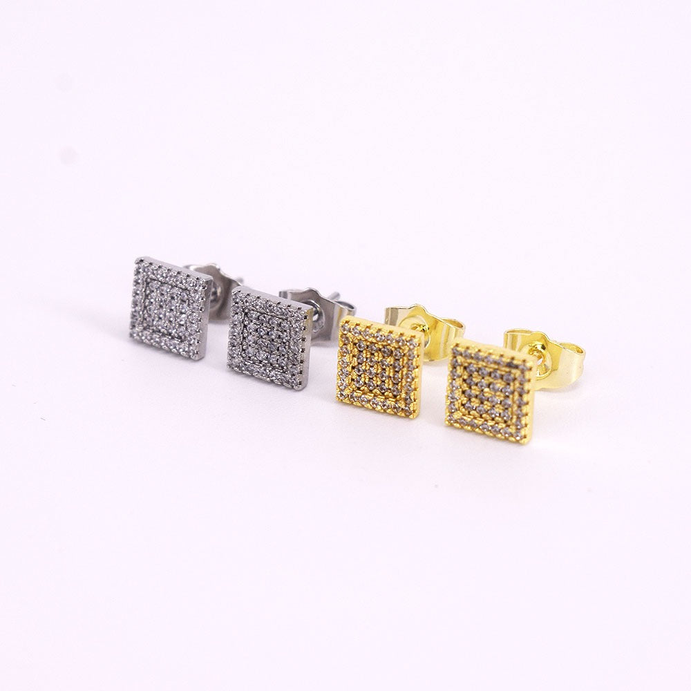 18k Layered Real Gold Plated hip hop square earrings icedout pave settings #10