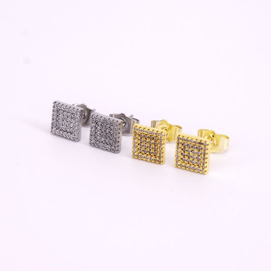 18k Layered Real Gold Plated hip hop square earrings icedout pave settings #10