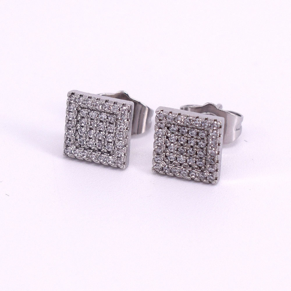 18k Layered Real Gold Plated hip hop square earrings icedout pave settings #10