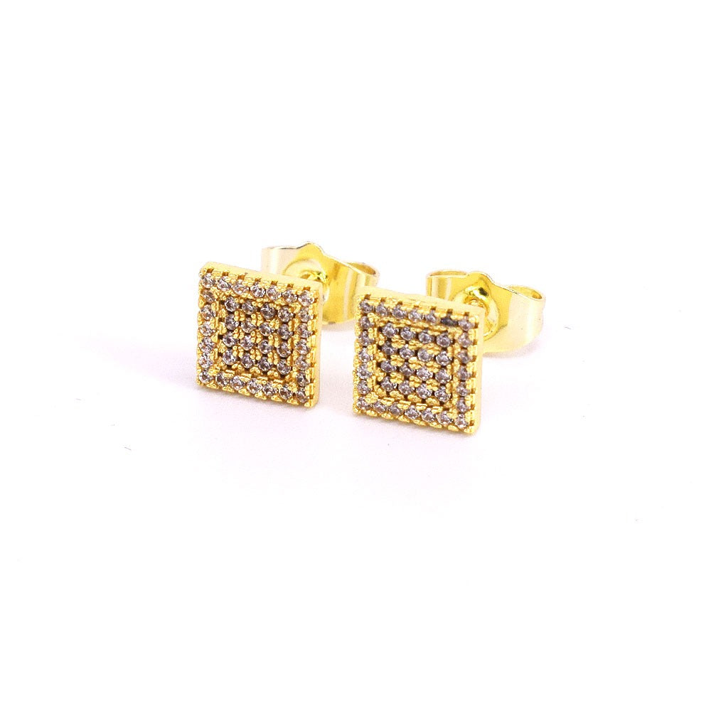 18k Layered Real Gold Plated hip hop square earrings icedout pave settings #10