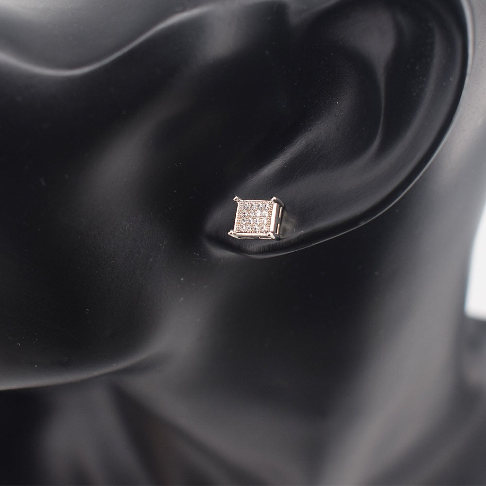 18k Layered Real Gold Plated Square earrings hip hop icedout pave settings #9