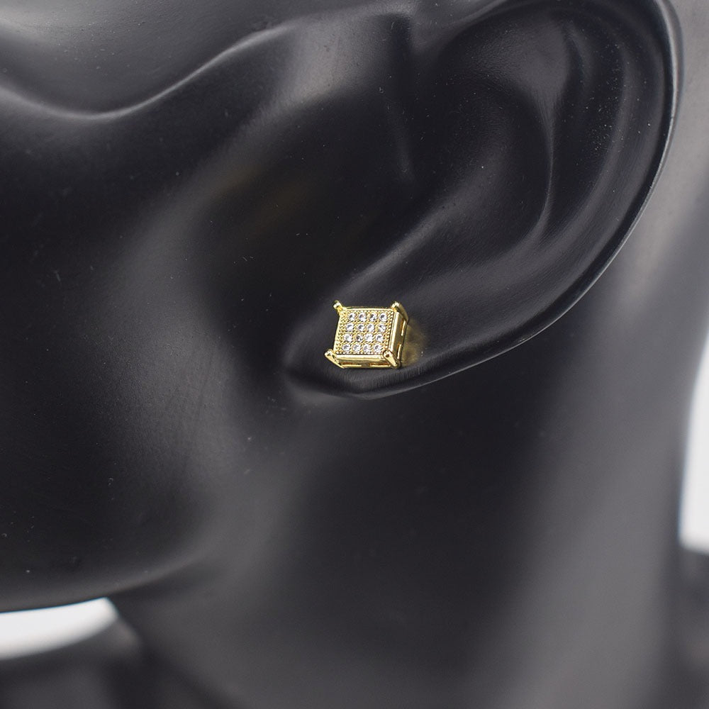 18k Layered Real Gold Plated Square earrings hip hop icedout pave settings #9