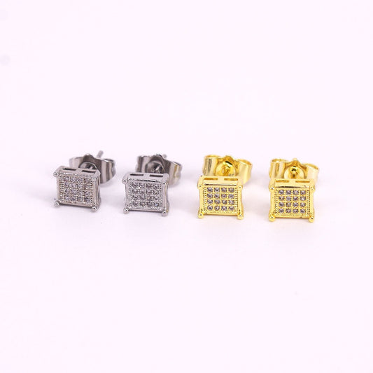 18k Layered Real Gold Plated Square earrings hip hop icedout pave settings #9