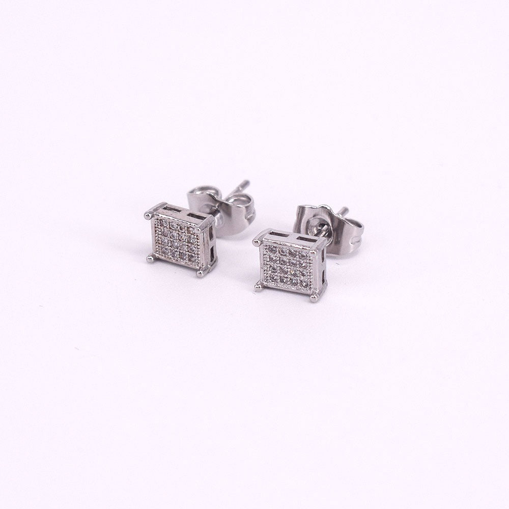 18k Layered Real Gold Plated Square earrings hip hop icedout pave settings #9