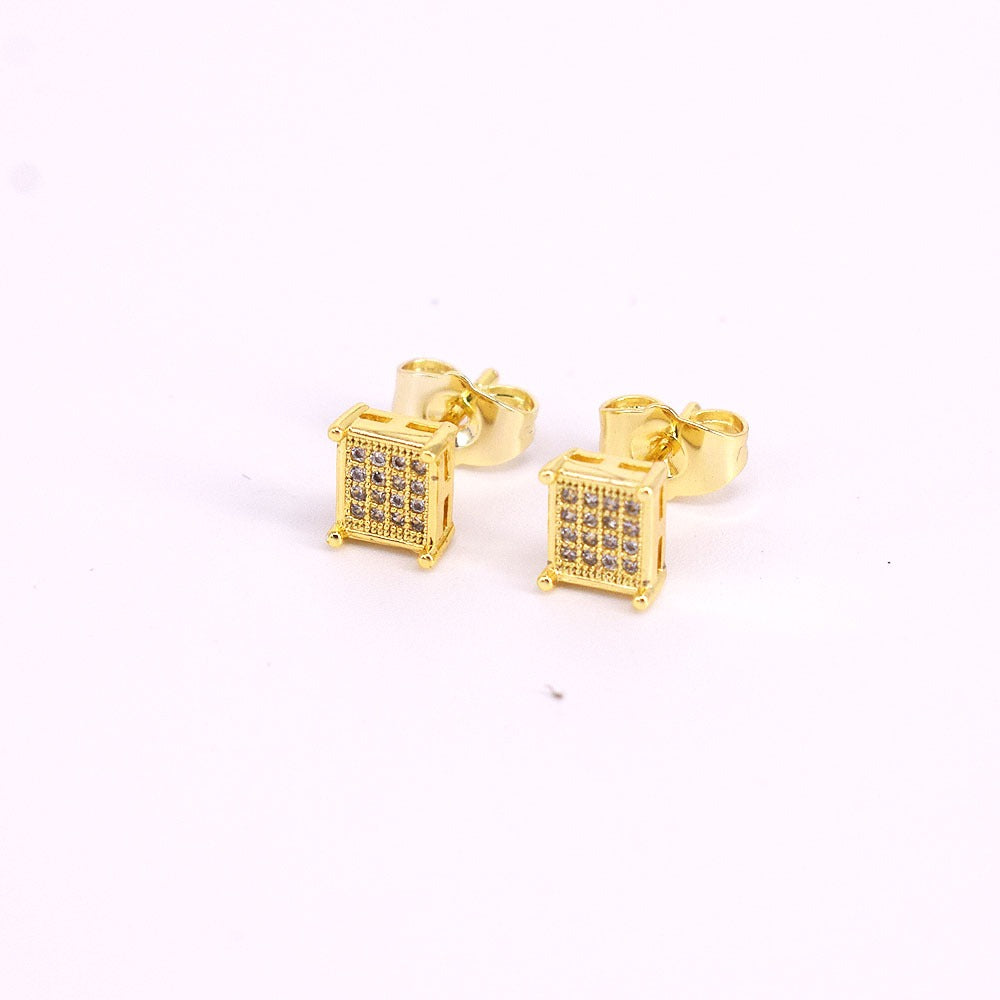 18k Layered Real Gold Plated Square earrings hip hop icedout pave settings #9