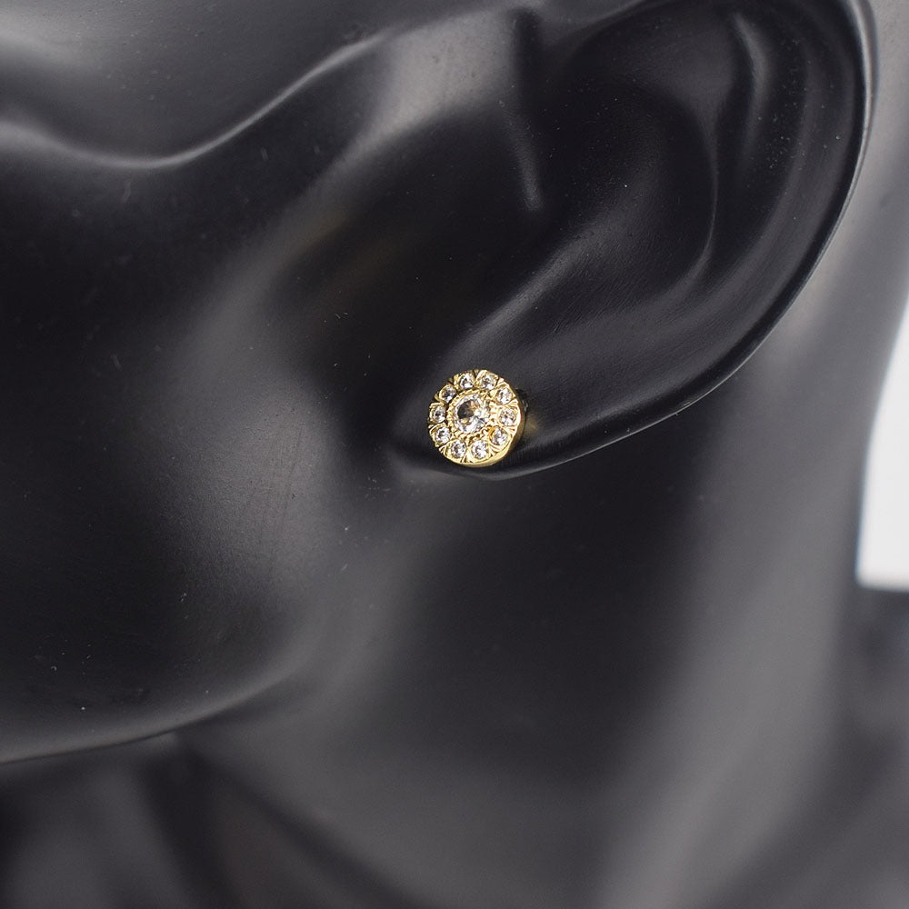 Icedout Hip Hop Round push Back Stud Earrings gold filled #6