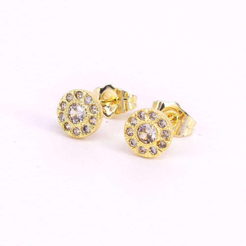 Icedout Hip Hop Round push Back Stud Earrings gold filled #6