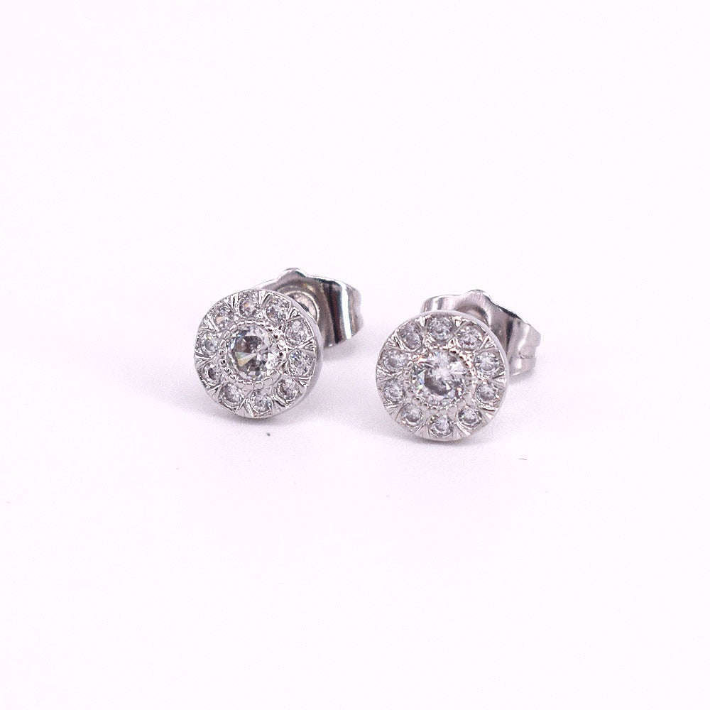 Icedout Hip Hop Round push Back Stud Earrings gold filled #6