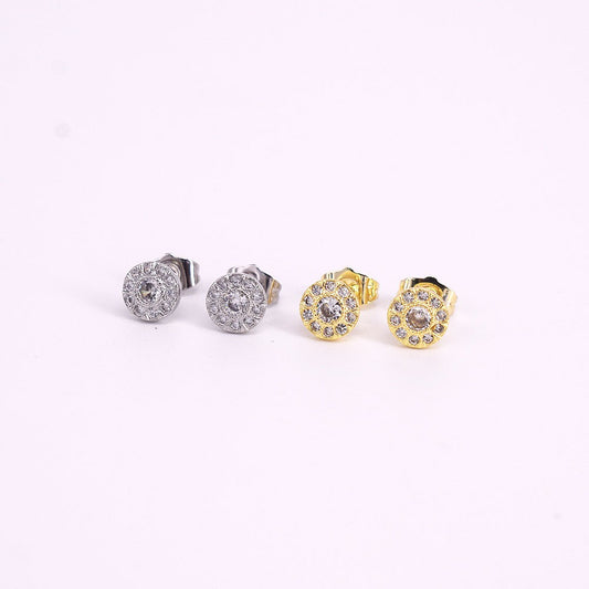 Icedout Hip Hop Round push Back Stud Earrings gold filled #6