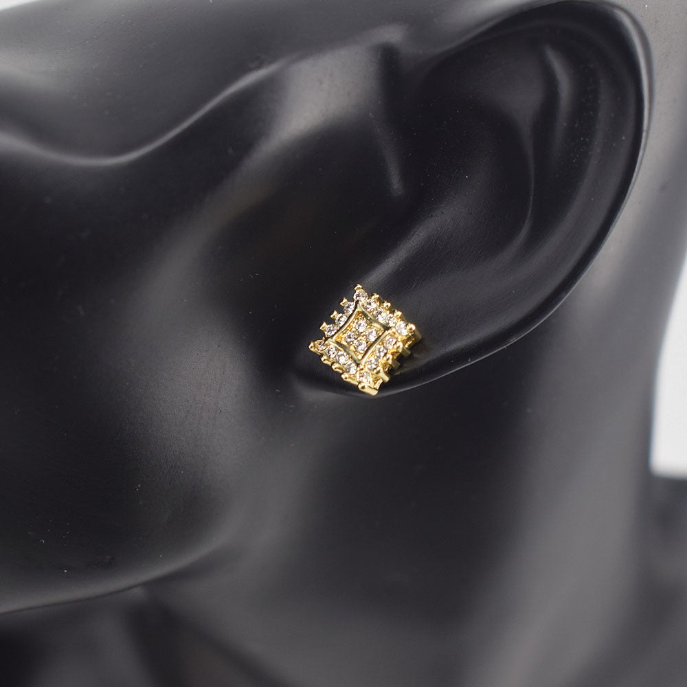 Iced Hip Hop Square push Back Stud men's Earrings gold filled #5