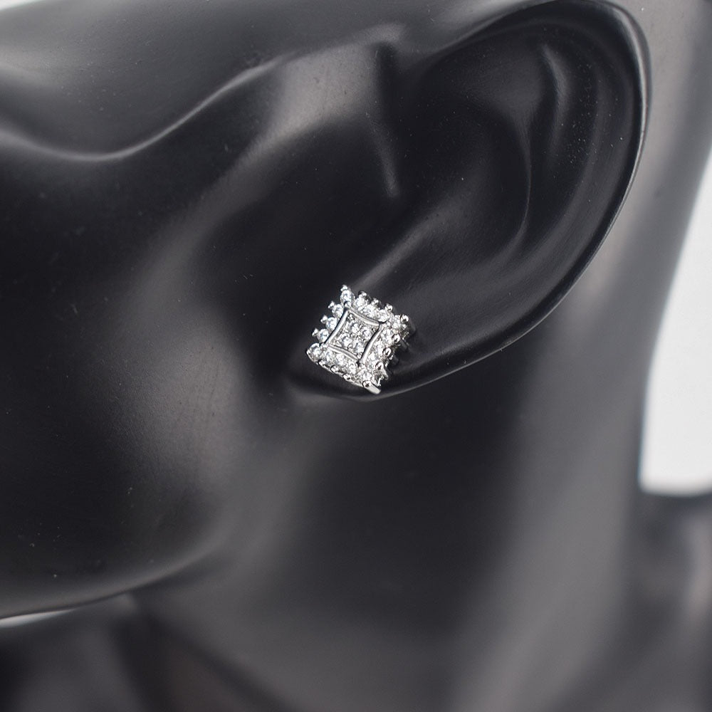 Iced Hip Hop Square push Back Stud men's Earrings gold filled #5