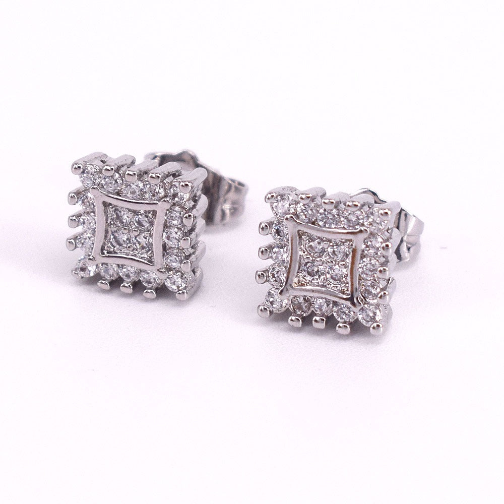 Iced Hip Hop Square push Back Stud men's Earrings gold filled #5