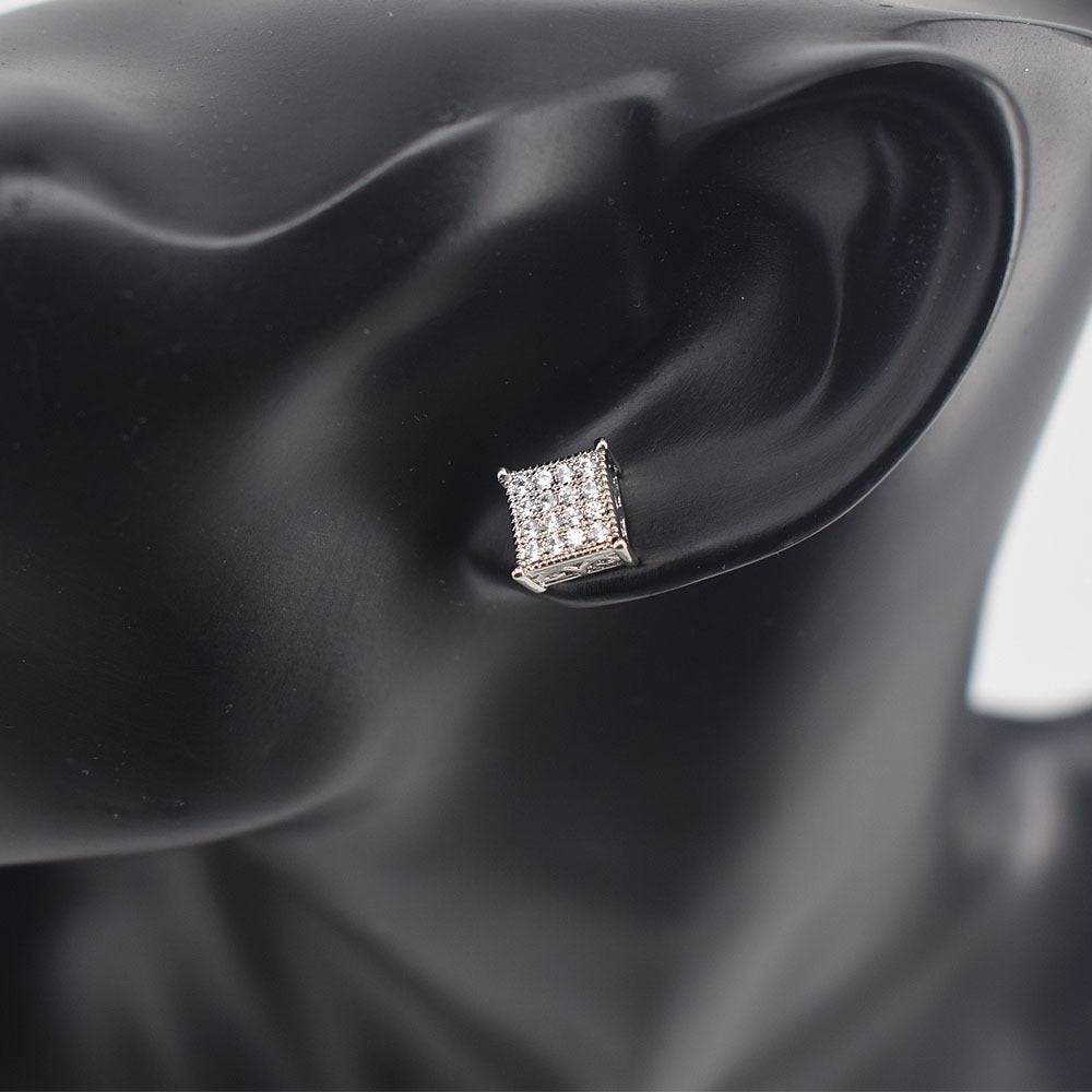 Hip hop icedout 3D square earrings pave settings Cubic Zirconia Real Gold Filled #4