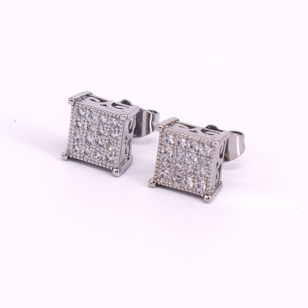Hip hop icedout 3D square earrings pave settings Cubic Zirconia Real Gold Filled #4