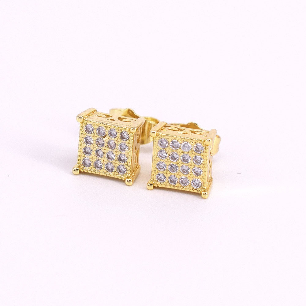 Hip hop icedout 3D square earrings pave settings Cubic Zirconia Real Gold Filled #4