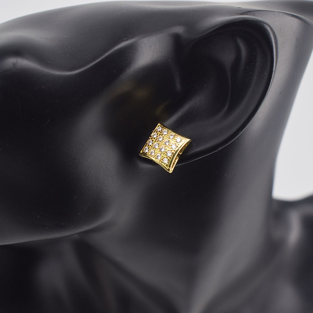 Hip hop icedout square earrings pave settings Cubic Zirconia Real Gold Filled #3